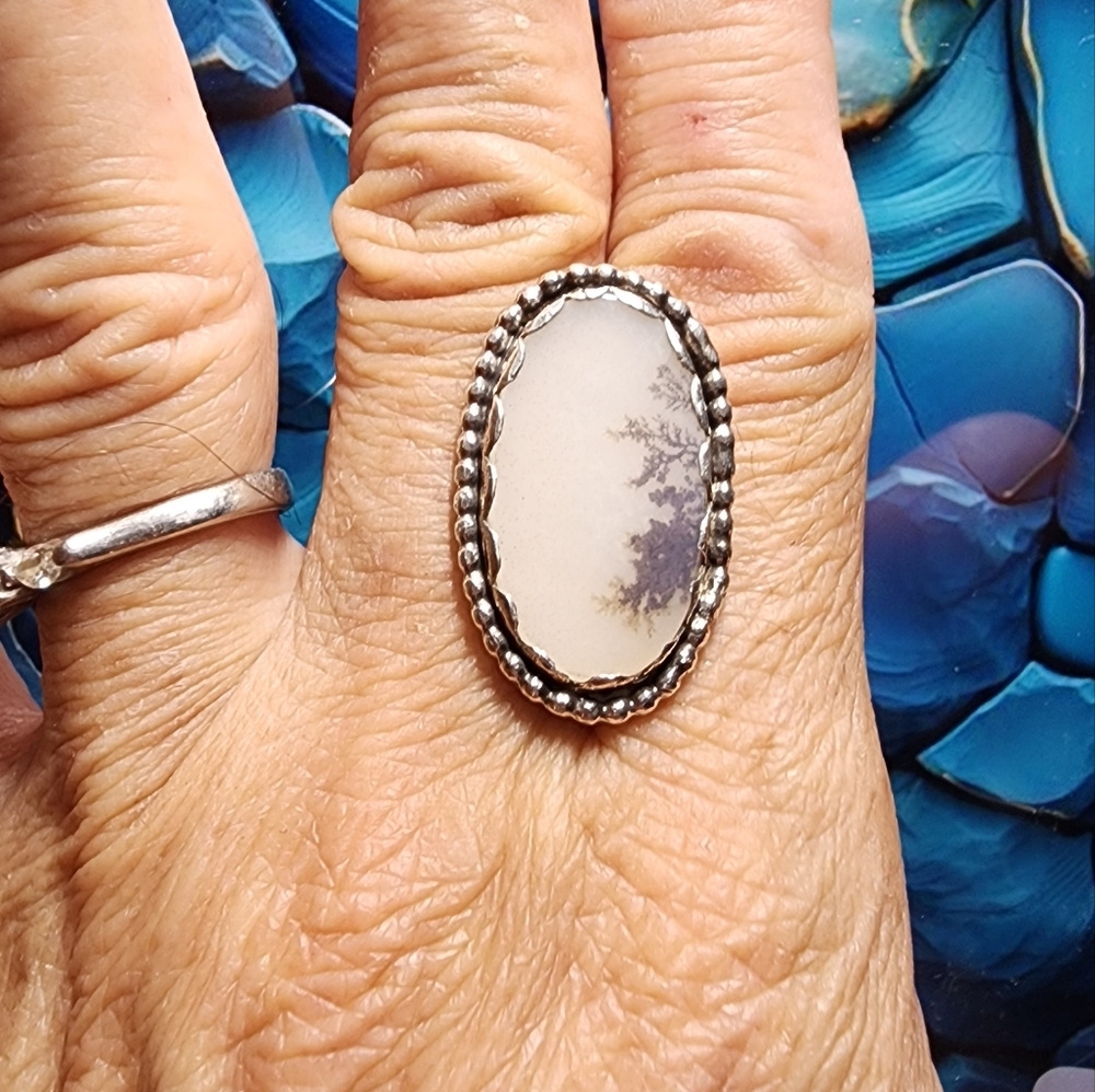 DENDRITIC AGATE RING HANDMADE IN STERLING SILVER METAL SIZE 7.5 - Picture 7 of 12